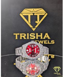 Exclusive Custom Red Fully Iced Out VVS Moissanite Diamond Watch