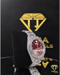 Exclusive Custom Red Fully Iced Out VVS Moissanite Diamond Watch
