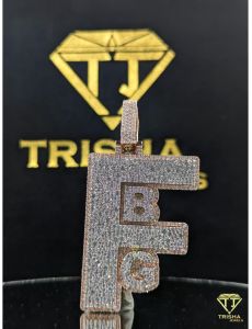 925 Sterling Silver Fbg Alphabet VVS Moissanite Diamond Pendant