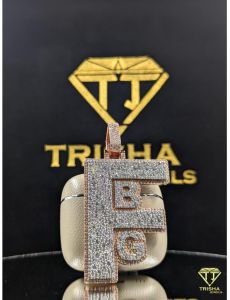 925 Sterling Silver Fbg Alphabet VVS Moissanite Diamond Pendant