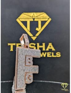925 Sterling Silver Fbg Alphabet VVS Moissanite Diamond Pendant