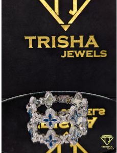 925 Sterling Silver Moissanite Hip Hop Style Brilliant Cut Flower Link Bracelet
