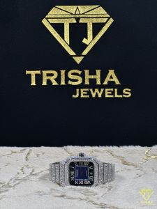 Fully Iced Out Automatic Blue Dial Moissanite Watch