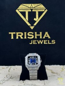 Fully Iced Out Automatic Blue Dial Moissanite Watch