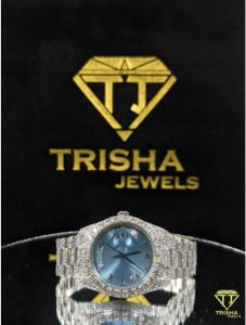 Fully Iced Out Silver Ice Blue Dial VVS Moissanite Diamond Luxury Hip Hop Watch