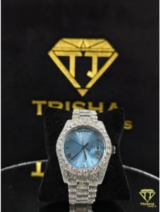 Fully Iced Out Silver Ice Blue Dial VVS Moissanite Diamond Luxury Hip Hop Watch