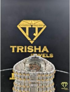 Fully Iced Out Skeleton Dial Gold Accent VVS Moissanite Diamond Luxury Hip Hop Watch