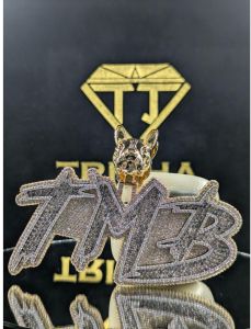 925 Sterling Silver Dog Head Bail Moissanite Diamond Hip Hop Pendant