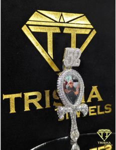 925 Sterling Silver Iced Ankh Cross Memorial Moissanite Diamond Pendant