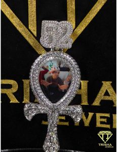 925 Sterling Silver Iced Ankh Cross Memorial Moissanite Diamond Pendant