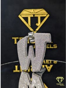 925 Sterling Silver Initial W VVS Moissanite Diamonds Iced Out Pendant