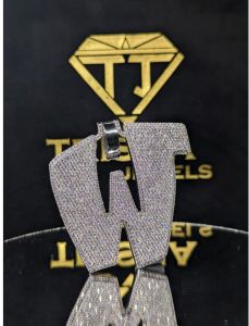 925 Sterling Silver Initial W VVS Moissanite Diamonds Iced Out Pendant