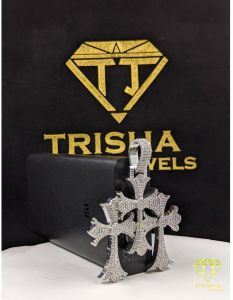 925 sterling silver iced out triple cross moissanite diamond hip hop pendant