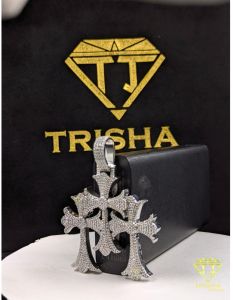 925 sterling silver iced out triple cross moissanite diamond hip hop pendant