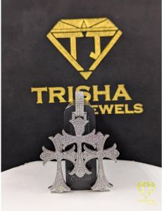 925 sterling silver iced out triple cross moissanite diamond hip hop pendant