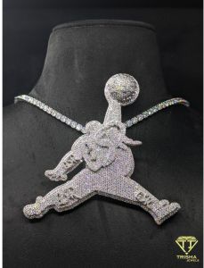 Luxury Basketball Player Fully Iced VVS Moissanite Diamonds 925 Sterling Silver Pendant