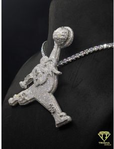 Luxury Basketball Player Fully Iced VVS Moissanite Diamonds 925 Sterling Silver Pendant