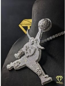 Luxury Basketball Player Fully Iced VVS Moissanite Diamonds 925 Sterling Silver Pendant