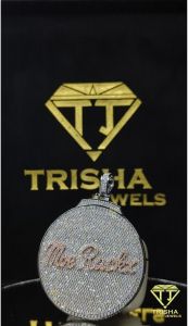 Fully Iced Round Signature VVS Moissanite Diamonds 925 Sterling Silver Pendant