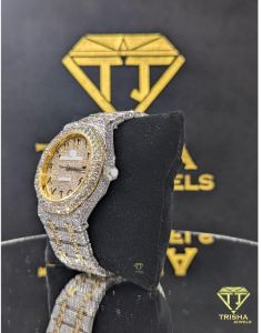 Luxury Bust Down Two Tone Gold Silver VVS1 Moissanite Diamond Watch