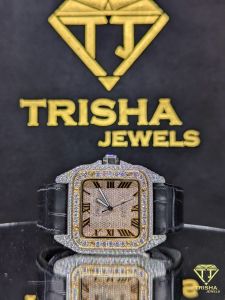 Bust Down Black Leather Strap Diamond Watch