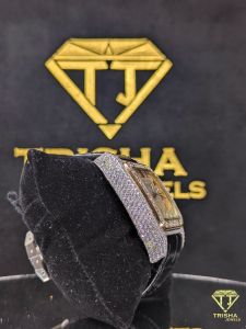Bust Down Black Leather Strap Diamond Watch