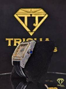 Bust Down Black Leather Strap Diamond Watch