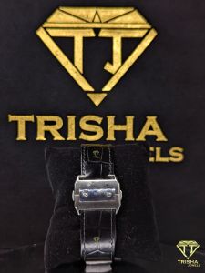 Bust Down Black Leather Strap Diamond Watch