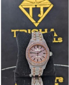 Luxury Rose Gold Octagon Moissanite Diamonds Watch