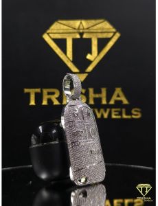 Men Iced Out Car Key 925 Sterling Silver Moissanite Diamond Pendant