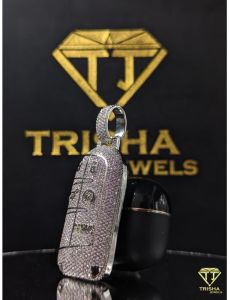 Men Iced Out Car Key 925 Sterling Silver Moissanite Diamond Pendant