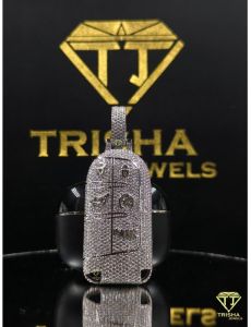 Men Iced Out Car Key 925 Sterling Silver Moissanite Diamond Pendant