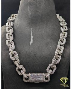 925 Sterling Silver Men Moissanite Diamond Hip Hop Iced Out Cuban Link Chain
