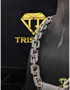 925 Sterling Silver Men Moissanite Diamond Hip Hop Iced Out  Cuban Link Chain