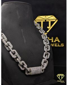 925 Sterling Silver Men Moissanite Diamond Hip Hop Iced Out  Cuban Link Chain