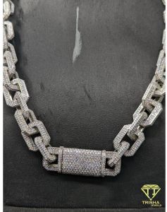 925 Sterling Silver Men Moissanite Diamond Hip Hop Iced Out  Cuban Link Chain