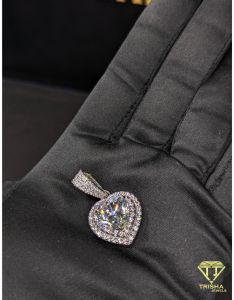 Heart Shape Iced Out VVS Moissanite Diamonds 925 Sterling Silver Pendant