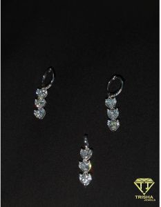 Moissanite Diamond Matching Hoop Earrings Triple Heart Pendant Set