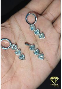 Moissanite Diamond Matching Hoop Earrings Triple Heart Pendant Set