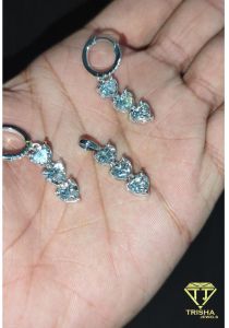 Moissanite Diamond Matching Hoop Earrings Triple Heart Pendant Set