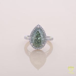 925 Sterling Silver Moissanite Diamond Pear Cut Green Stone Engagement Ring
