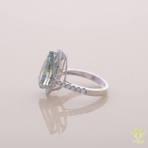 925 Sterling Silver Moissanite Diamond Pear Cut Green Stone Engagement Ring