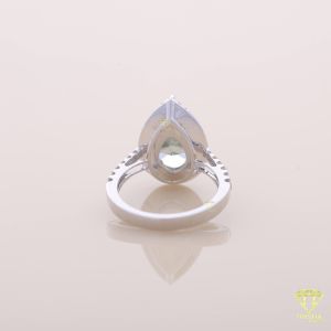 925 Sterling Silver Moissanite Diamond Pear Cut Green Stone Engagement Ring