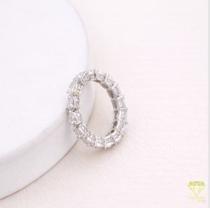 925 Sterling Silver Pear Cut Moissanite Diamond Eternity Wedding Ring