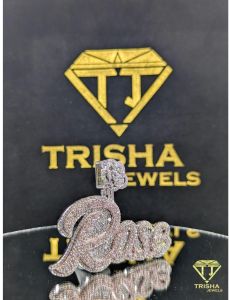 Iced Out VVS Moissanite Diamonds 925 Sterling Silver Rose Name Pendant