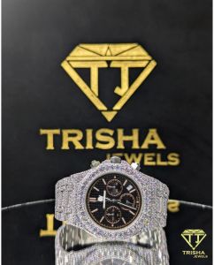 Premium Black Octagon Moissanite Iced Out Chrono Dial Men Custom Watch