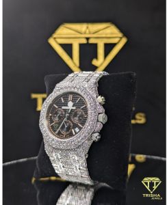 Premium Black Octagon Moissanite Iced Out Chrono Dial Men Custom Watch