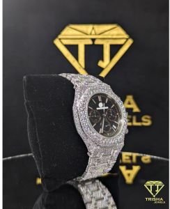 Premium Black Octagon Moissanite Iced Out Chrono Dial Men Custom Watch