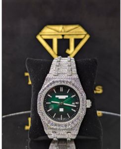 Premium Silver Octagon Green Dial Moissanite Iced Out Men Watch