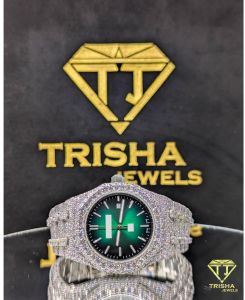 Premium Silver Octagon Green Dial Moissanite Iced Out Men Watch